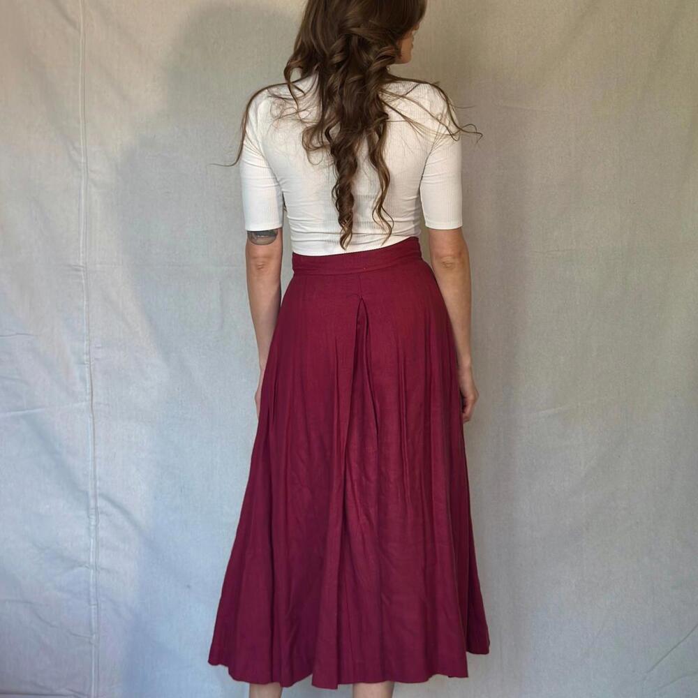 70s Burgundy Pleated Midi Skirt - Picture 8 of 12